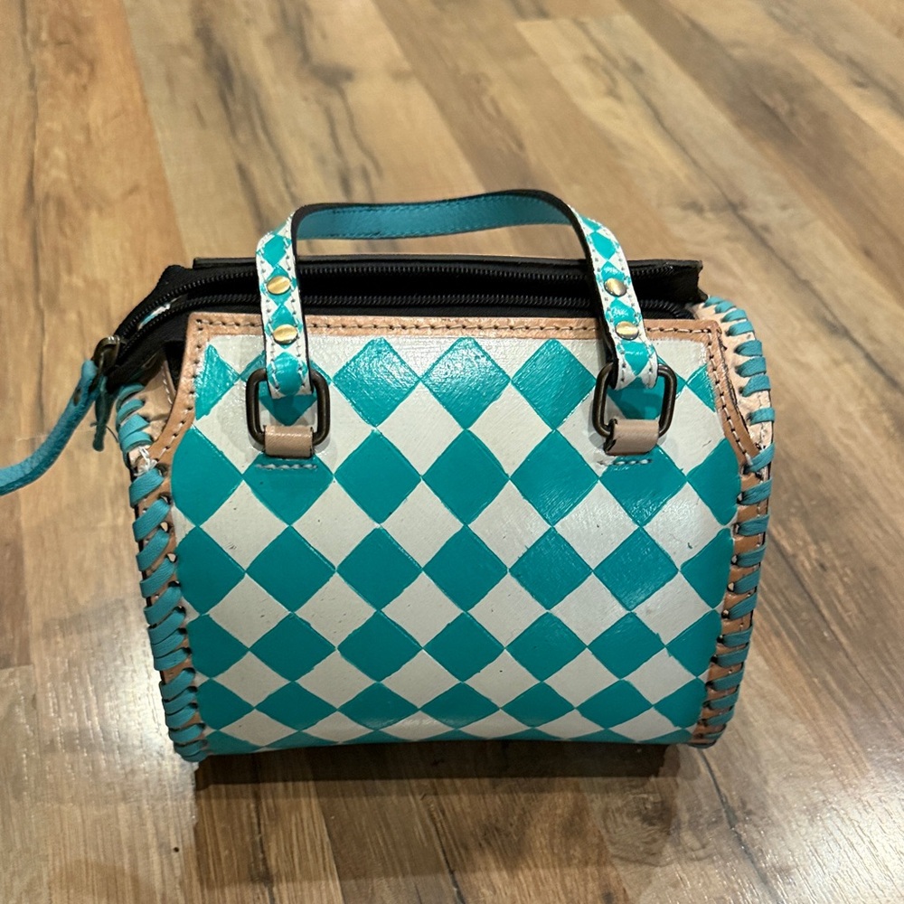 Turquoise and White Checkered Mini Speedy Women’s Bag